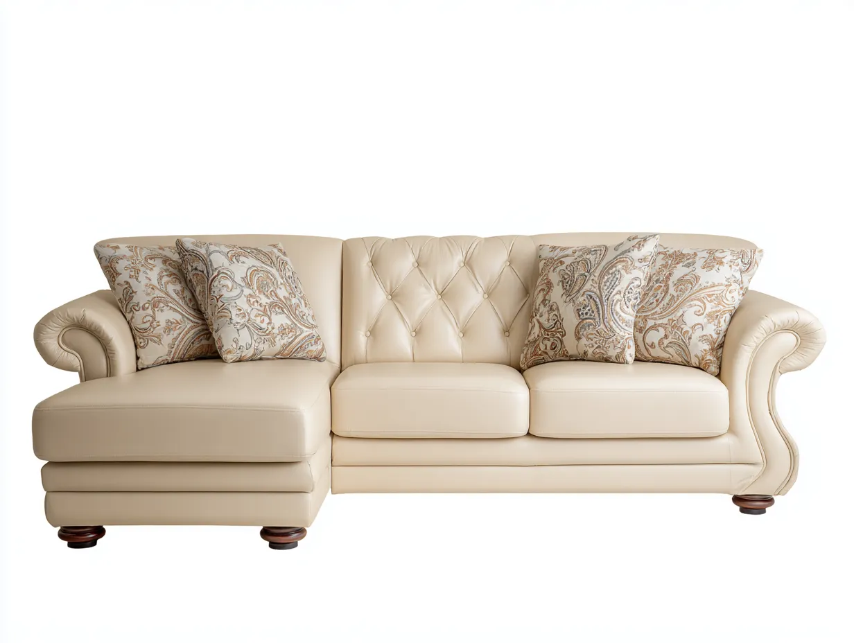 Divano angolare - Pelle - 262x155x88 cm - Beige - Stile classico-Pinegohub