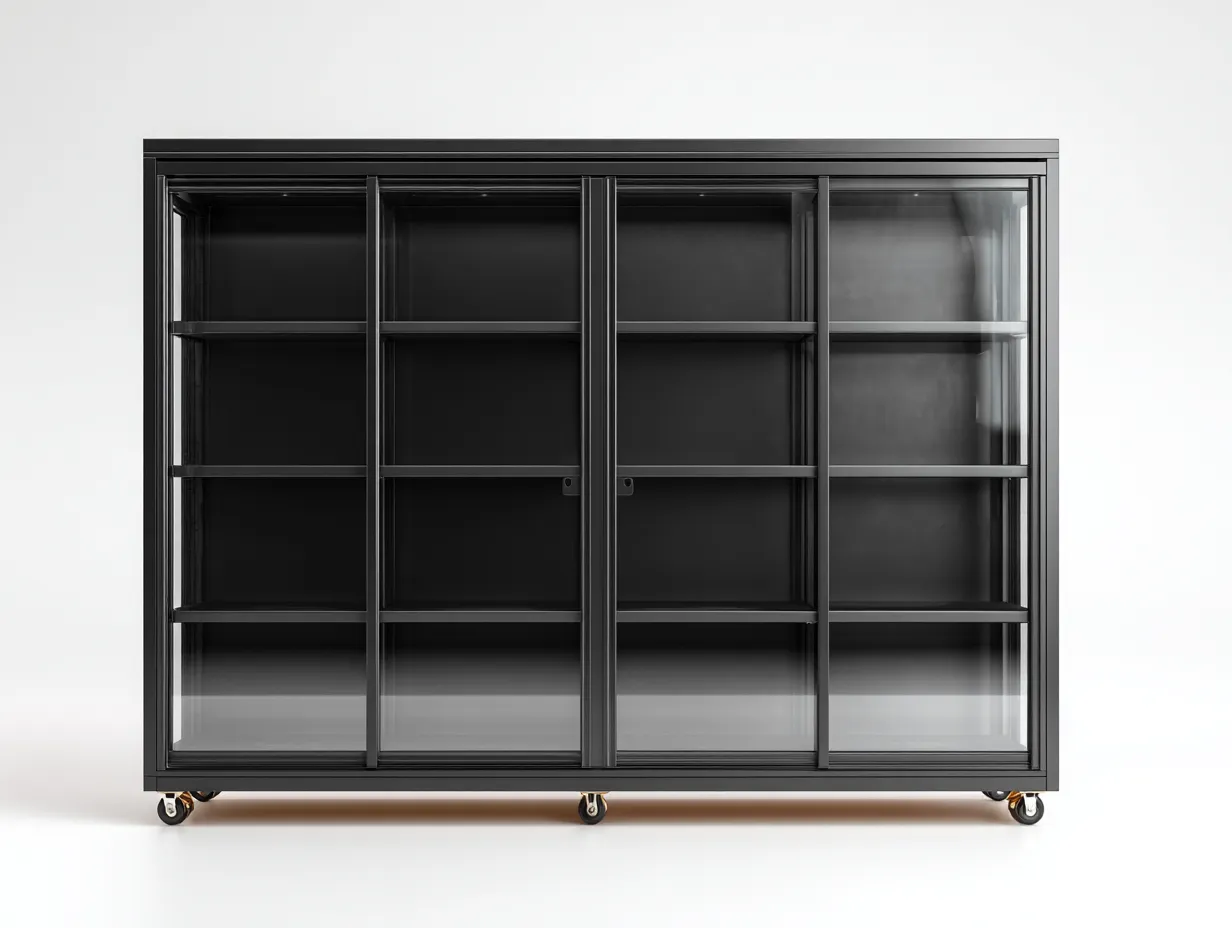 Vetrina - metallo-vetro - 180x45x190 cm - nero - stile moderno con ante scorrevoli-Pinegohub