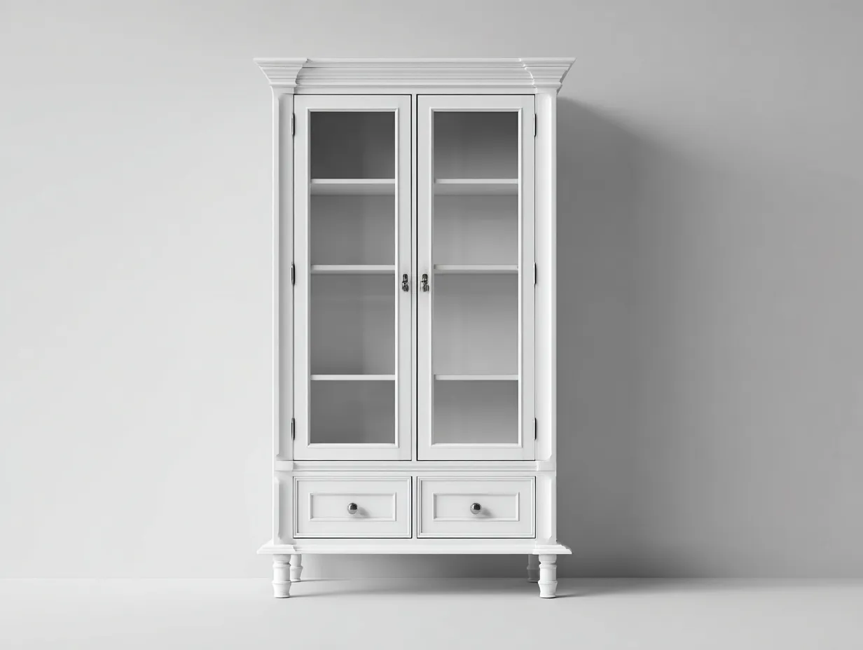 Vetrina - Legno-Vetro - 83x37x193 cm - Bianco - Stile classico-Pinegohub