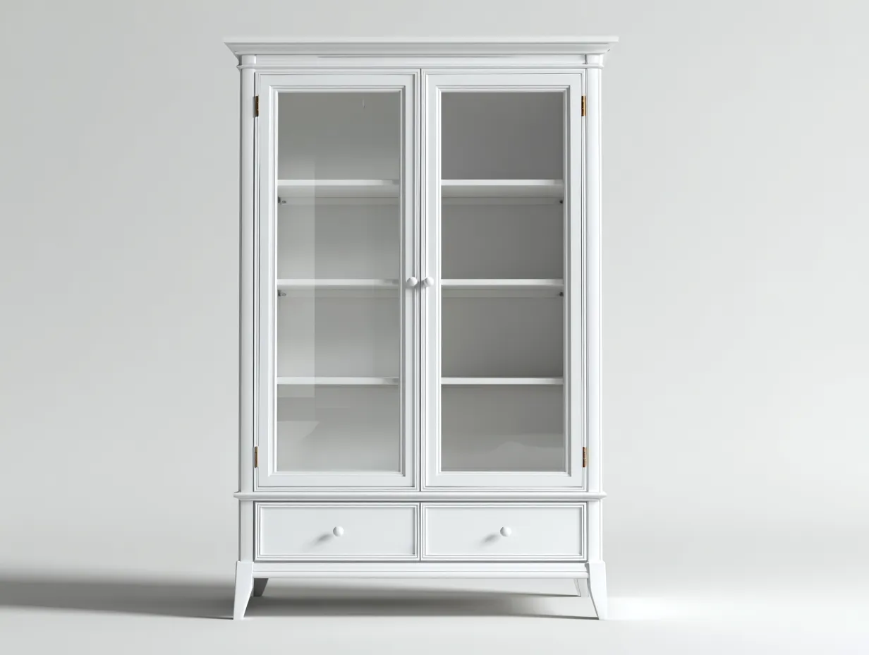 Vetrina - Legno-Vetro - 92x43x202 cm - Bianco - Stile classico-Pinegohub