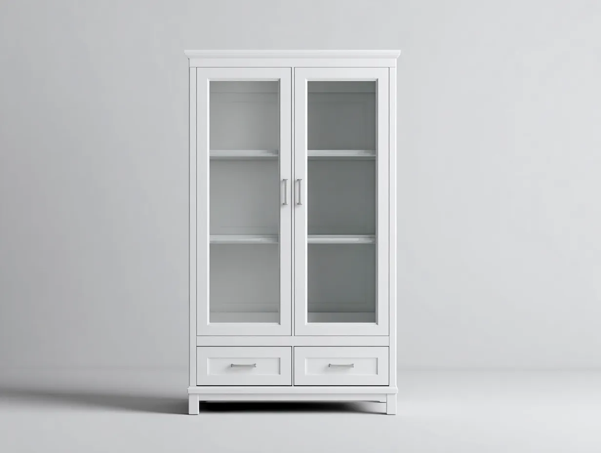 Vetrina - Legno-Vetro - 88x42x198 cm - Bianco - Stile classico-Pinegohub