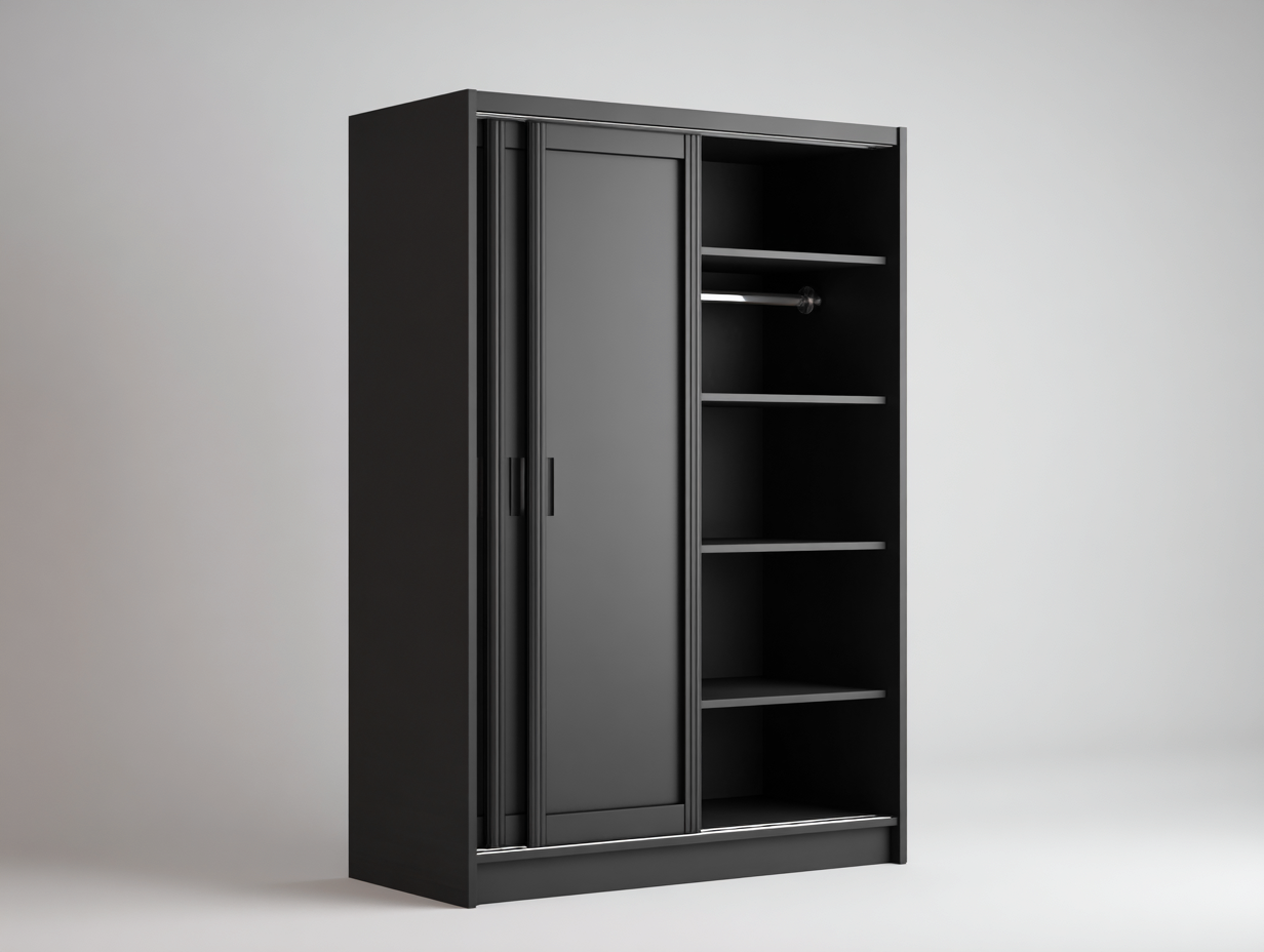 Armoire en bois avec portes coulissantes pour chambre 200x60x210 cm - noir - style moderne-Cozymyhub