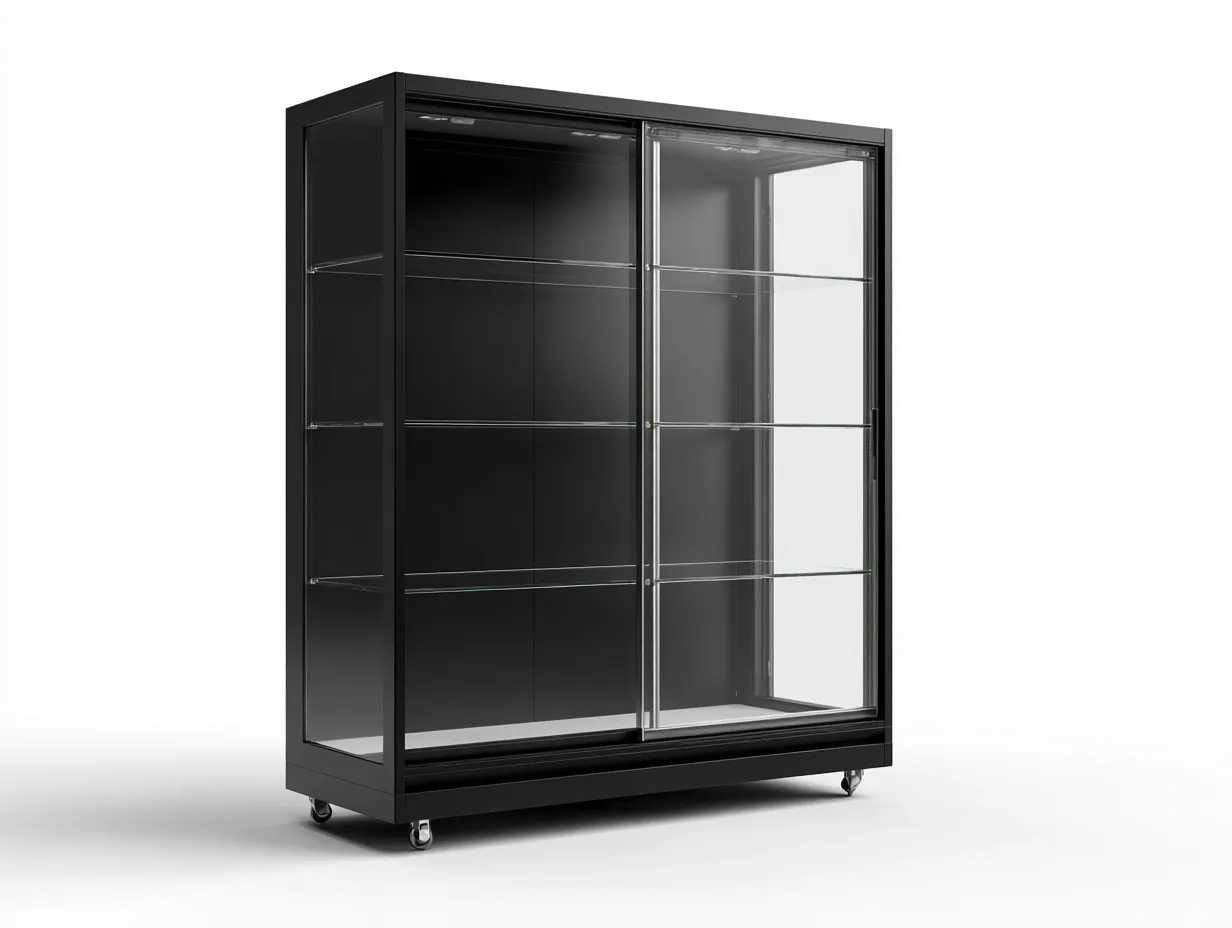 Vitrine avec portes vitrées coulissantes pour salon et entrée 100x40x180 cm - noir - style moderne-Cozymyhub