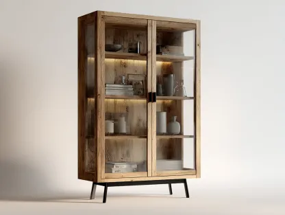 Vitrine en bois et verre 90x40x180 cm - rangement intérieur - design naturel-Cozymyhub