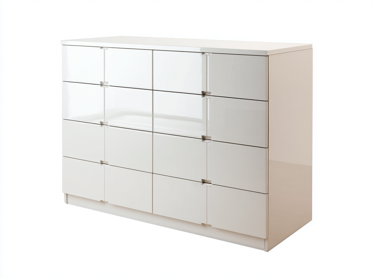 Commode moderne avec façade brillante et espaces de rangement 140x45x90 cm - Blanc - Commode design contemporain pour intérieur-Cozymyhub