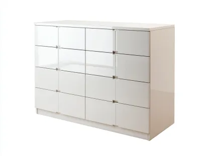 Commode moderne avec façade brillante et espaces de rangement 140x45x90 cm - Blanc - Commode design contemporain pour intérieur-Cozymyhub