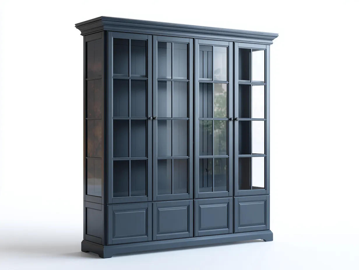 Vitrine avec portes vitrées pour salon et entrée 200x45x200 cm - bleu foncé - style classique-Cozymyhub