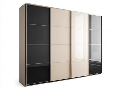 Armoire à portes coulissantes 200x65x215 cm - noir et beige - design moderne-Cozymyhub