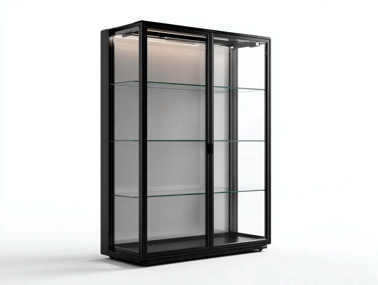 Vitrine en verre avec portes vitrées et étagères 90x40x180 cm - Noir - Vitrine moderne pour intérieur-Cozymyhub