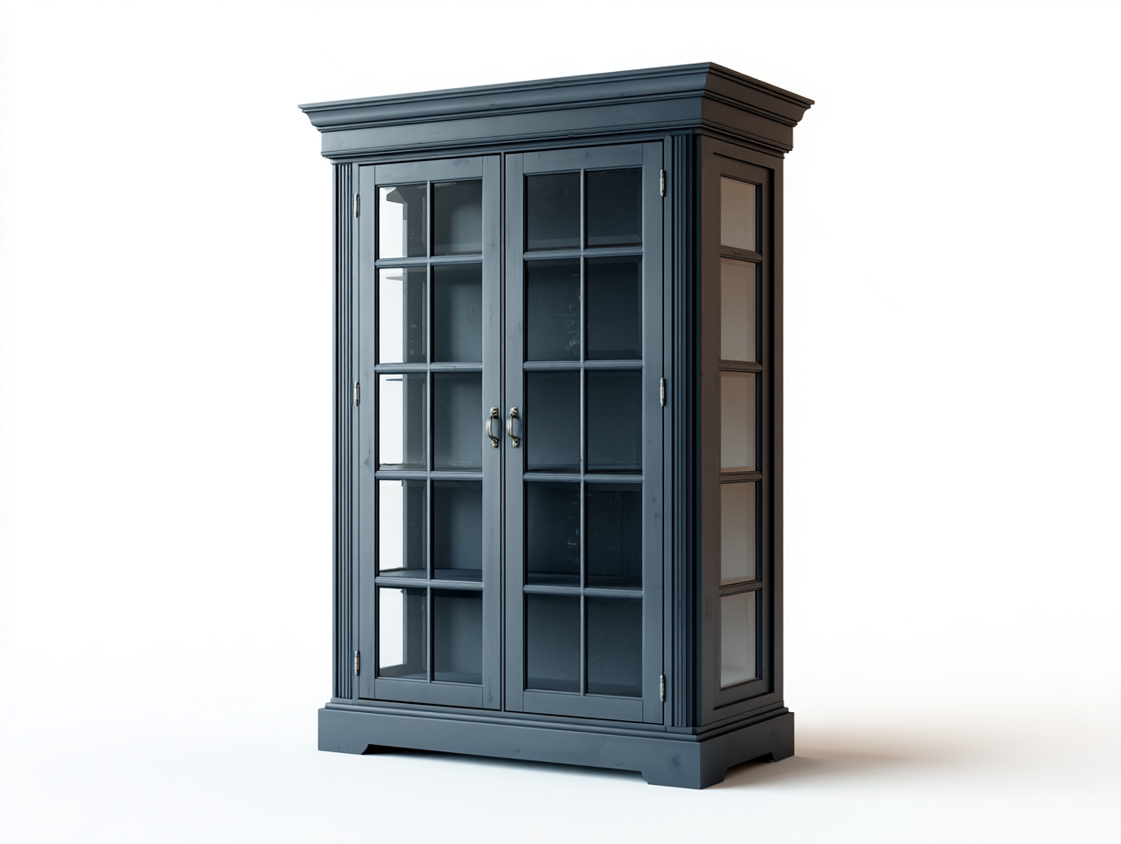 Vitrine en bois et verre 90x40x190 cm - bleu gris - style classique-Cozymyhub