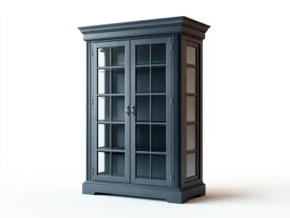 Vitrine en bois et verre 90x40x190 cm - bleu gris - style classique-Cozymyhub