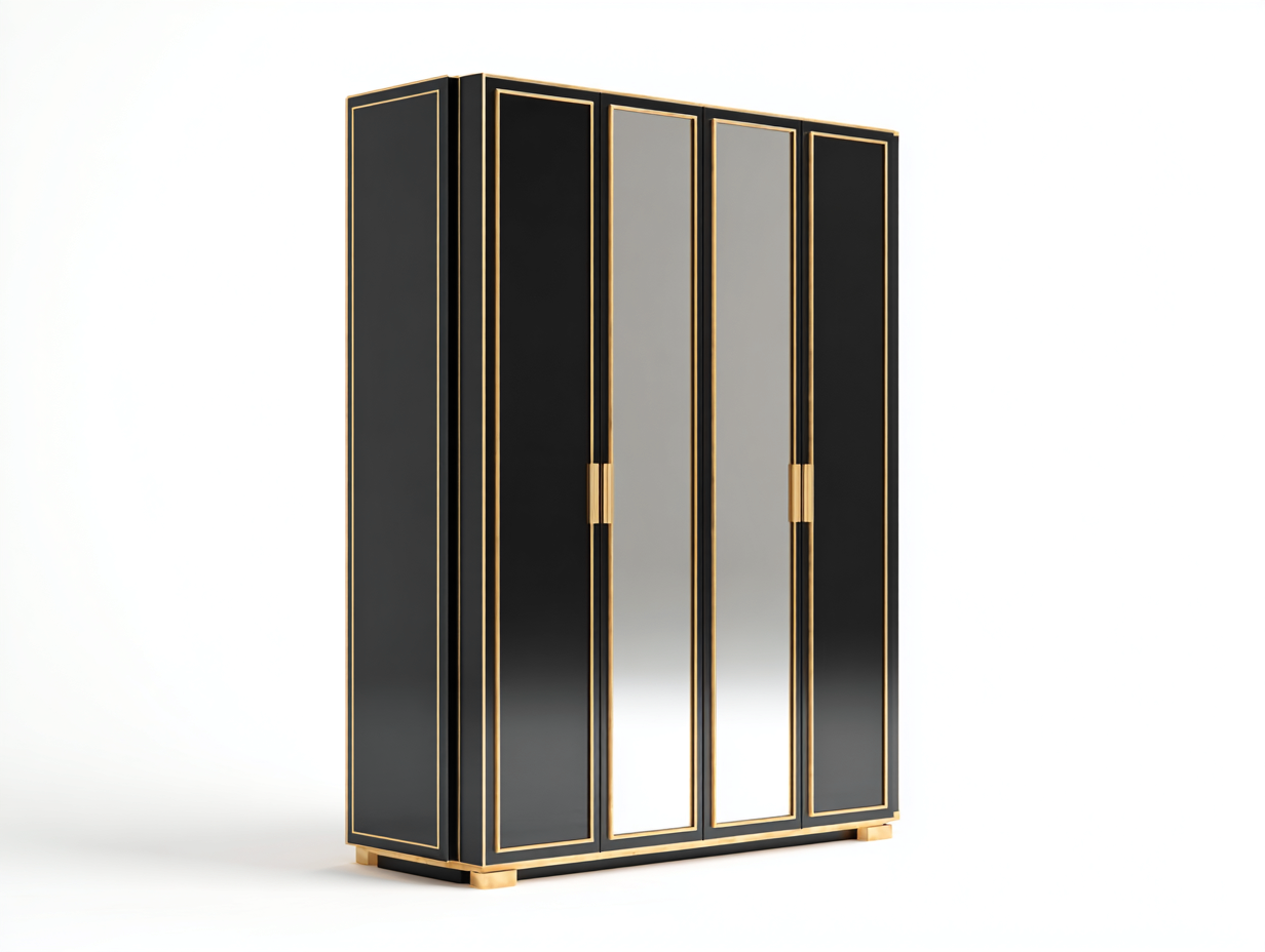 Armoire avec miroirs 180x60x200 cm - noir et doré - design élégant-Cozymyhub