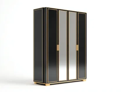 Armoire avec miroirs 180x60x200 cm - noir et doré - design élégant-Cozymyhub
