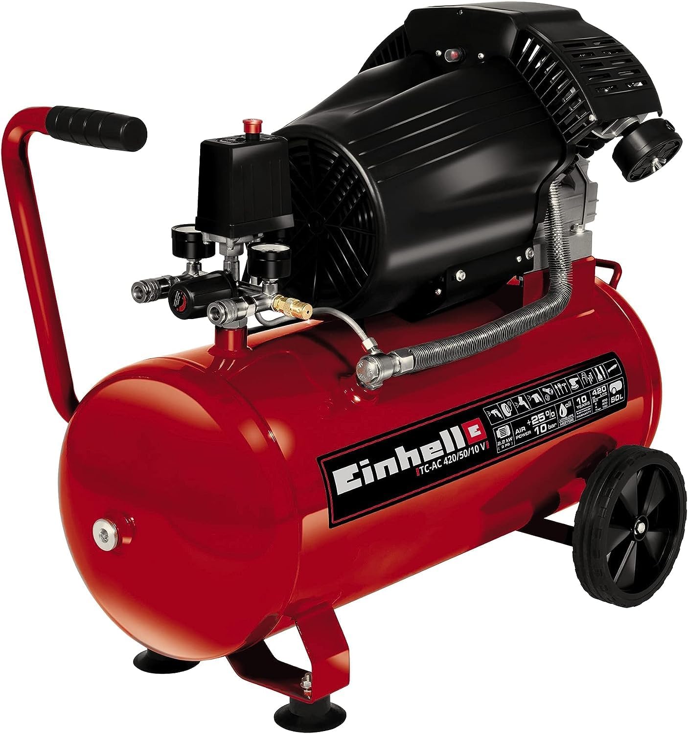 Einhell Kompressor TC-AC 420/50/10 V (2200 W., max. 10 bar, 50 l-Tank, 420 l/min – Automatisch