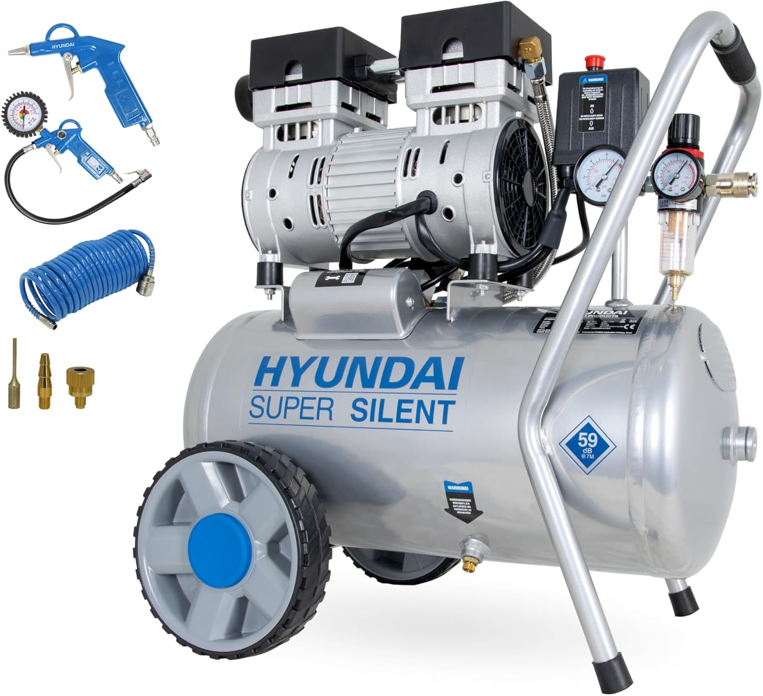 HYUNDAI Silent-Kompressor SAC55752 SET 24L Kessel, 8bar, ölfrei 0.75kW / 1.0PS A – Automatisch