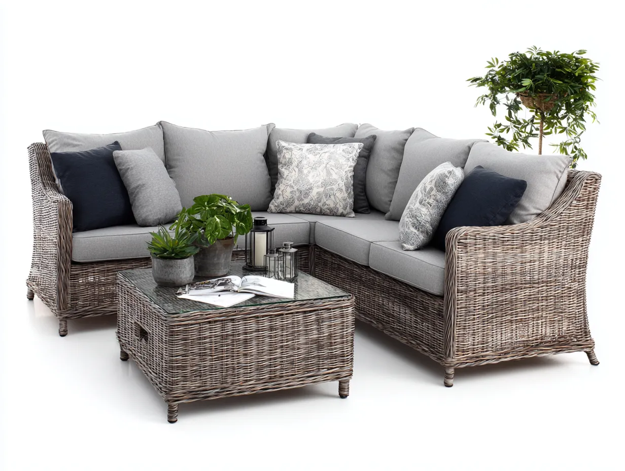 Gartensofa-Polyrattan-230x230x80 cm-Grau-Nordisches Lounge Design-Loftgetnest