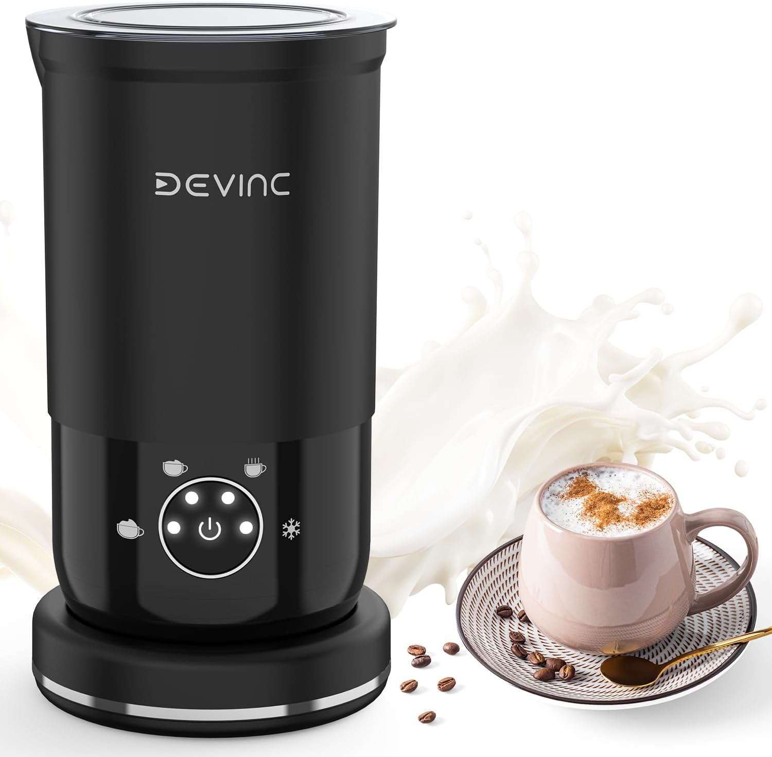 DEVINC Milchaufschäumer, 4 in 1 Milchaufschäumer und Dampfgarer, Heiß- und Kalts – Automatisch