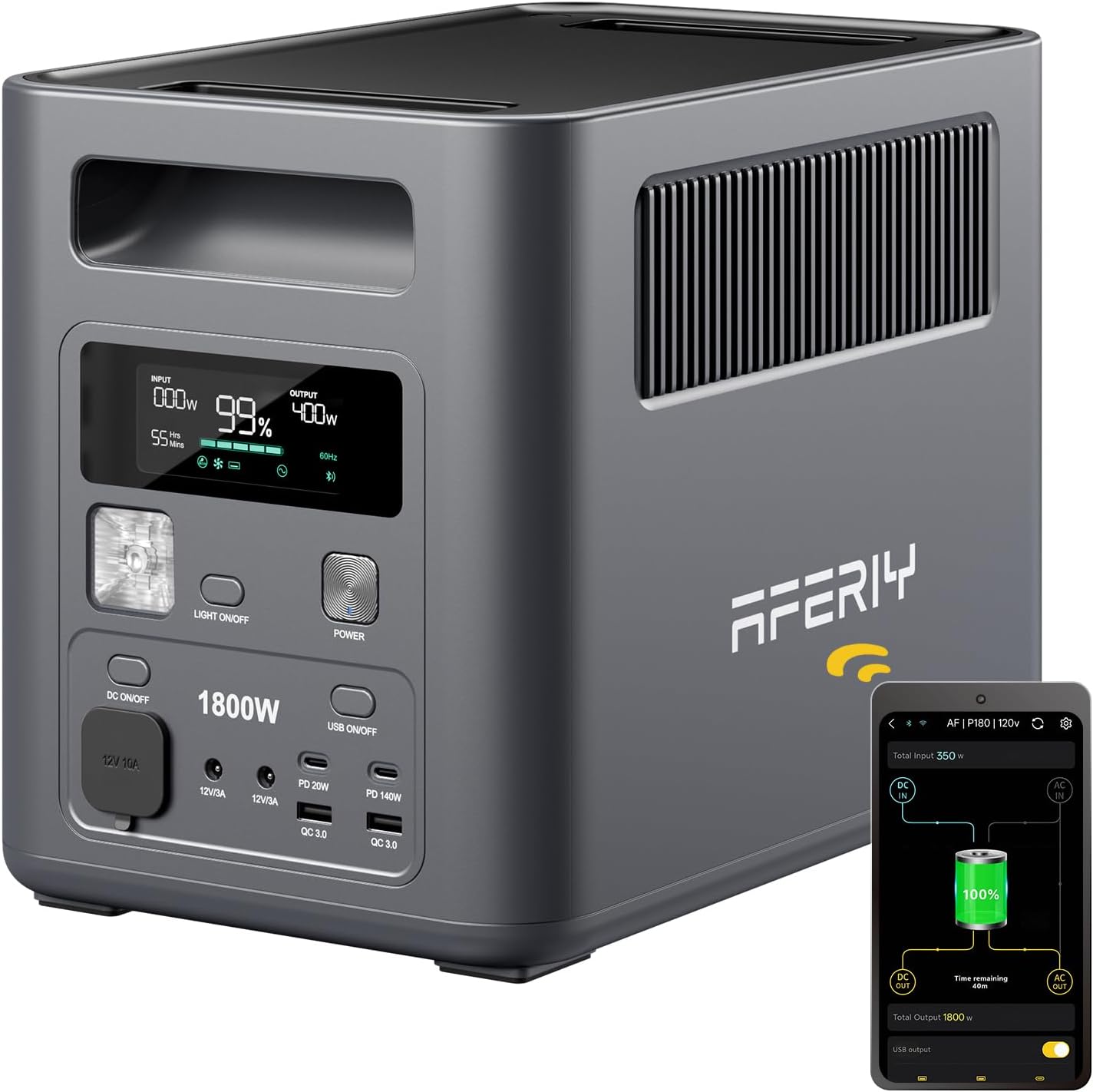 AFERIY 1800W Tragbare Powerstation, 1024Wh LiFePO4  und  1Std Schnellladung Sola – Automatisch