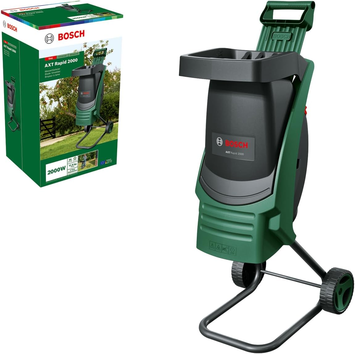 Bosch AXT Rapid 2000 Häcksler (zum leistungsstarken Häckseln von Gartenabfällen, – Automatisch
