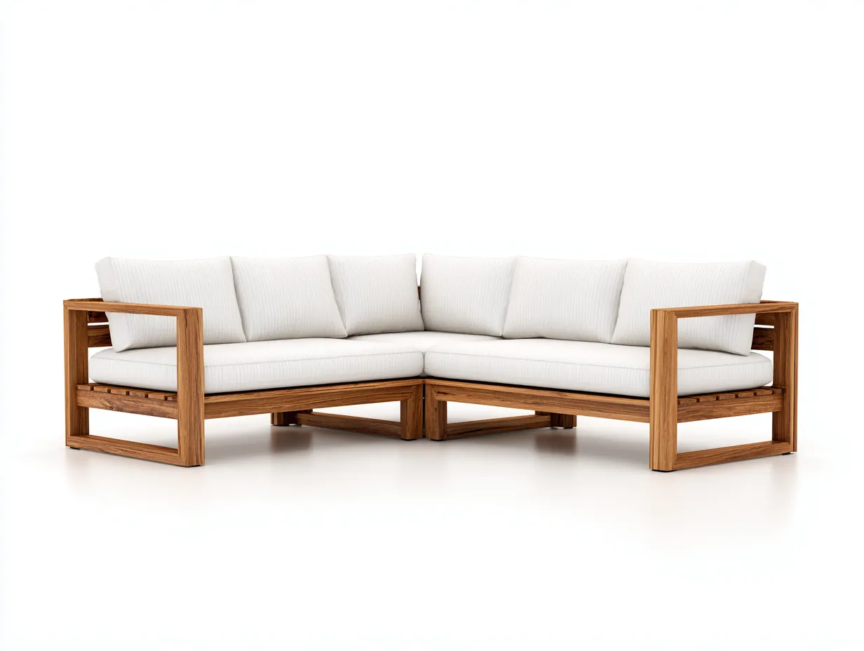 Gartensofa-Teakholz-Stoff-240x240x76 cm-Weiß-Natur-Modernes Lounge Design-Loftgetnest