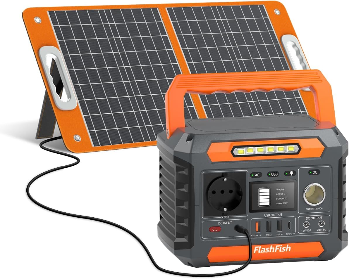 FlashFish 230Wh Tragbare Powerstation mit Solarpanel 60W, Solar Generator 300W(S – Automatisch