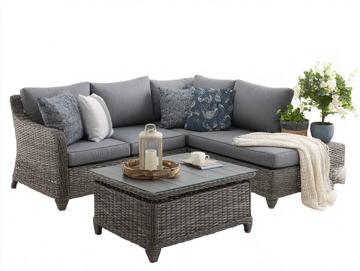 Gartensofa-Polyrattan-218x218x76 cm-Grau-Modernes Lounge Design-Loftgetnest