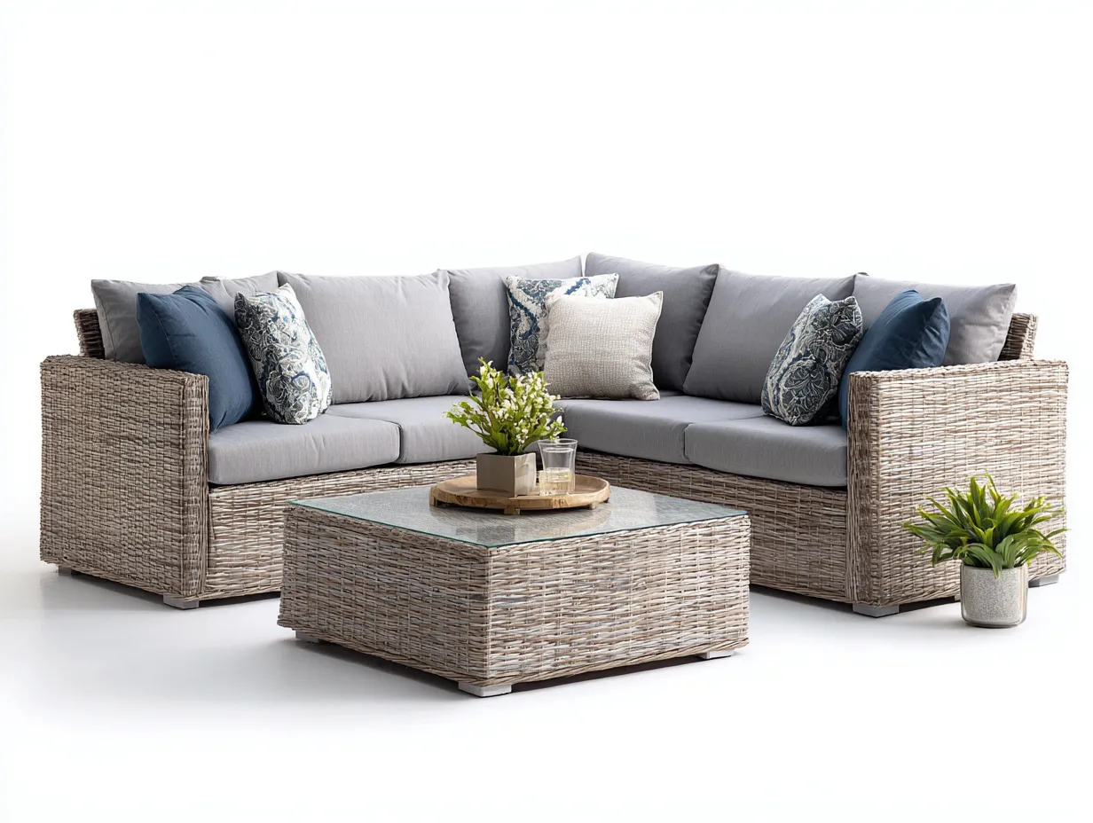 Gartensofa-Polyrattan-225x225x80 cm-Grau-Nordisches Lounge Design-Loftgetnest