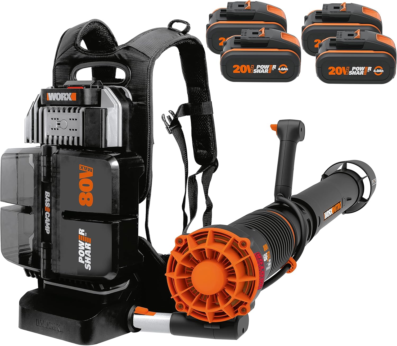 WORX Nitro WG572E 80V (4x20V/4Ah) Laubbläser - Profi mit leistungsstark bürstenl – Automatisch