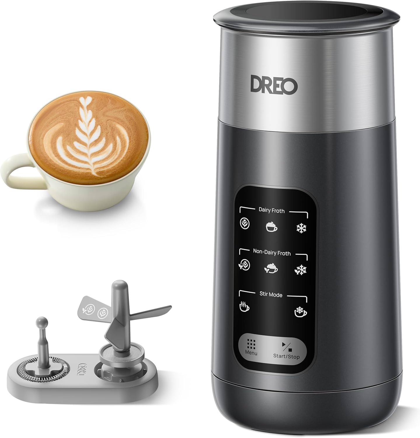 Dreo Milchaufschäumer, 8-in-1 Elektrischer Milchschäumer für Latte, Cappuccino,  – Automatisch