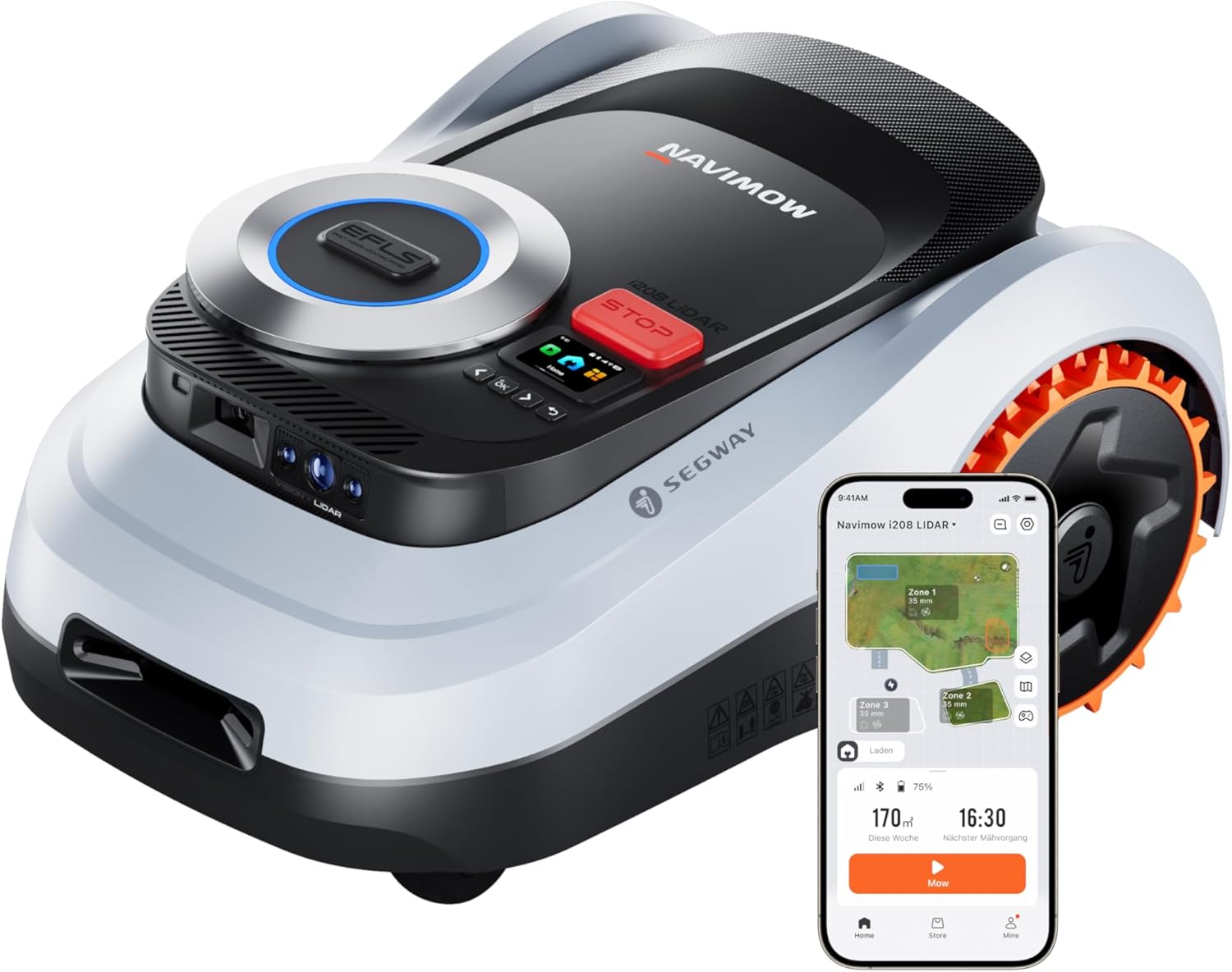 Segway Navimow i208 LiDAR Mähroboter ohne Begrenzungskabel für 800 m2, Geländere – Automatisch