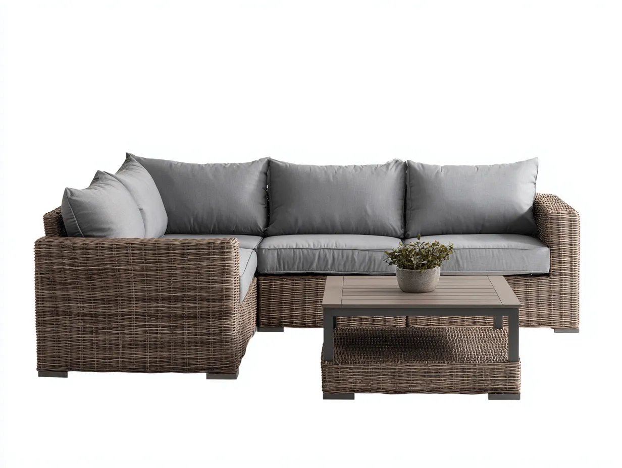 Gartensofa-Polyrattan-260x170x78 cm-Grau-Modernes Lounge Design-Loftgetnest