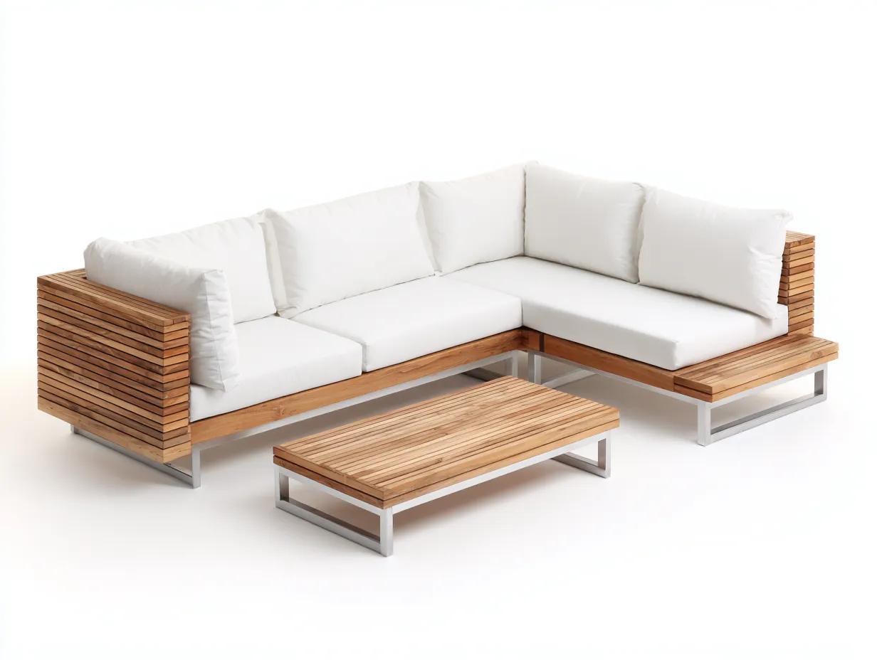 Gartensofa-Holz-Aluminium-240x160x78 cm-Naturholz-Weiß-Modernes Lounge Design-Loftgetnest