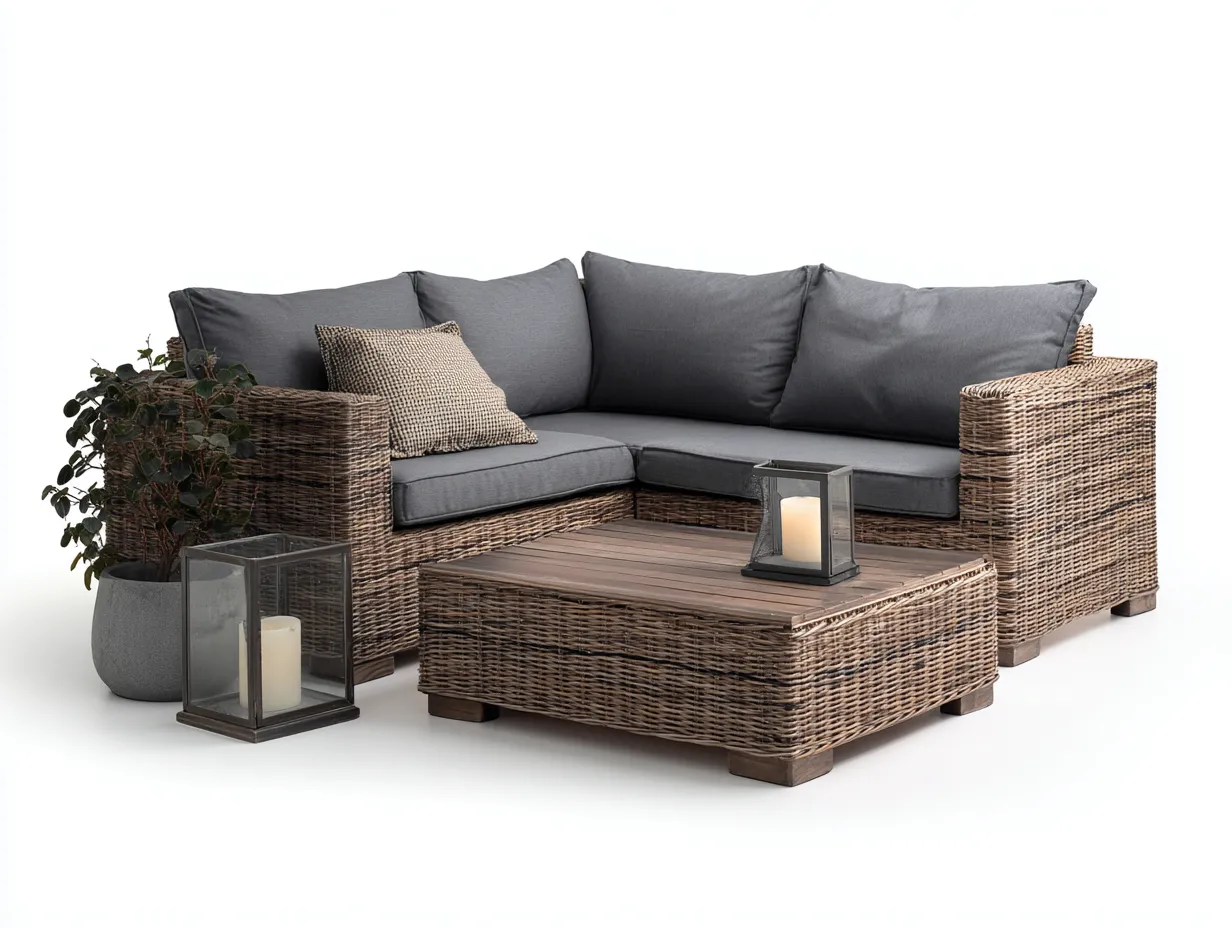 Gartensofa-Polyrattan-220x220x78 cm-Grau-Modernes Lounge Design-Loftgetnest