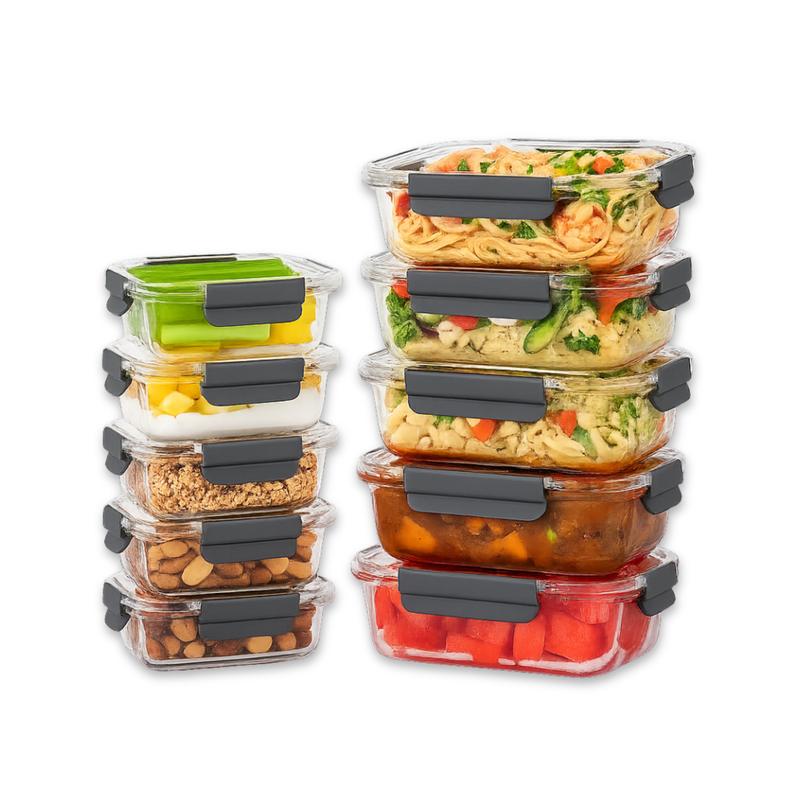 EricCherry Glass Meal Prep Containers with Airtight Lids – Set of 10 – Reusable Glass Food Storage Containers with Lids – Leakproof, Freezer, Oven, Microwave & Dishwasher Safe