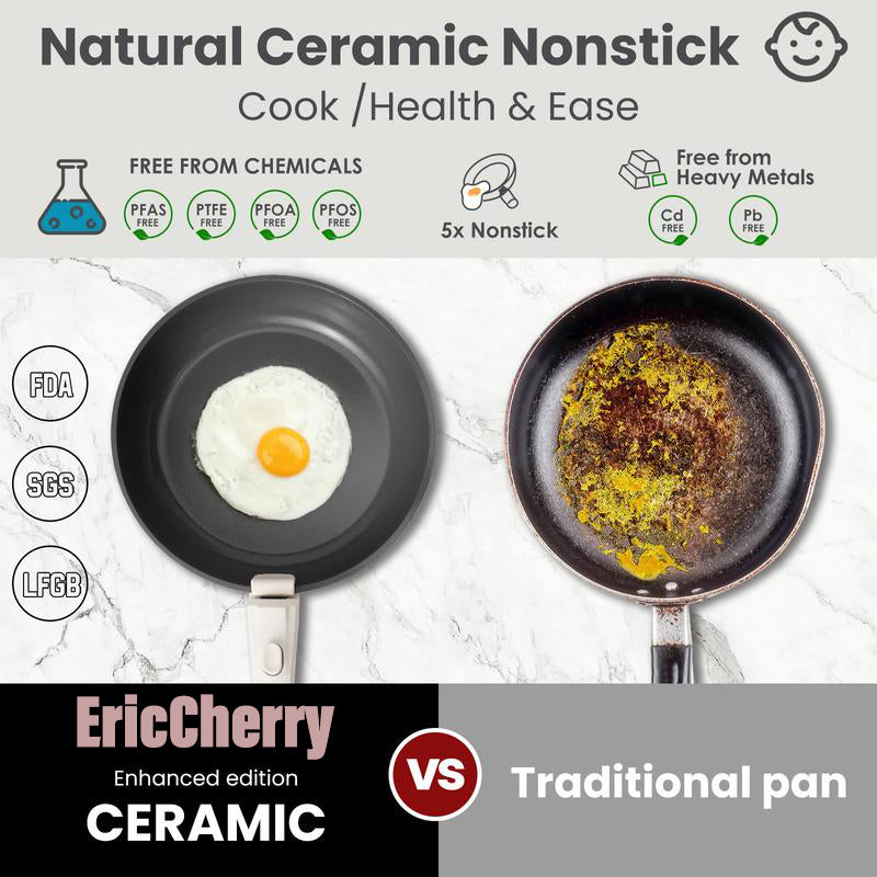 EricCherry Non-Toxic Multifunctional Non-Stick 22pcs pots and pans set,complete Cookware Set with Lids Detachable Handle,PFASFree,RV cook,Healthy,milk pan,Outdoor Compatible Stackable,Nonstick Induction,Easy Care,Kitchen,Mother’s Day gift