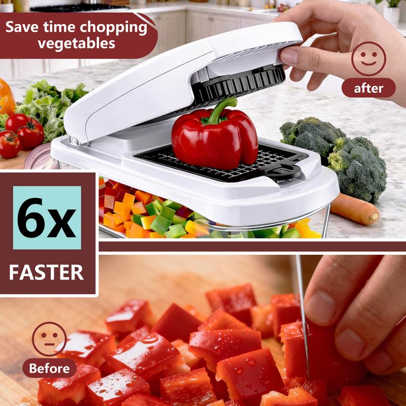 EricCherry Vegetable Chopper,15-in-1 Multifunctional Food Chopper,Professional Onion Chopper with 8 Blades,Vegetable Cutter with Container for Salad,Potato,Carrot,and Garlic; Essential Kitchen Tool