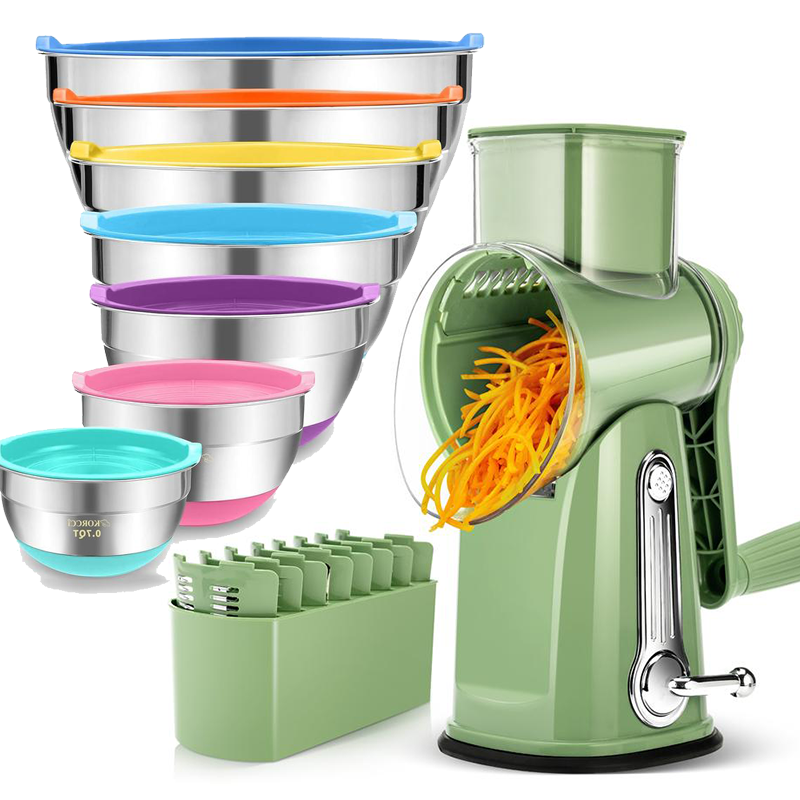 Rotary Cheese Grater with Handle, 5 Well-Designed Blades, Strong Suction Cup Base, Kitchen Utensils Vegetable Slicer Dicer Fruit Vegetable Slicer Gadgets Kitchen