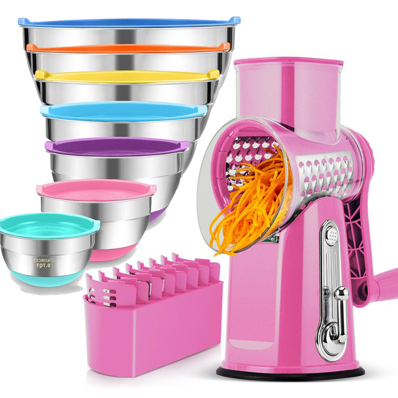 Rotary Cheese Grater with Handle, 5 Well-Designed Blades, Strong Suction Cup Base, Kitchen Utensils Vegetable Slicer Dicer Fruit Vegetable Slicer Gadgets Kitchen