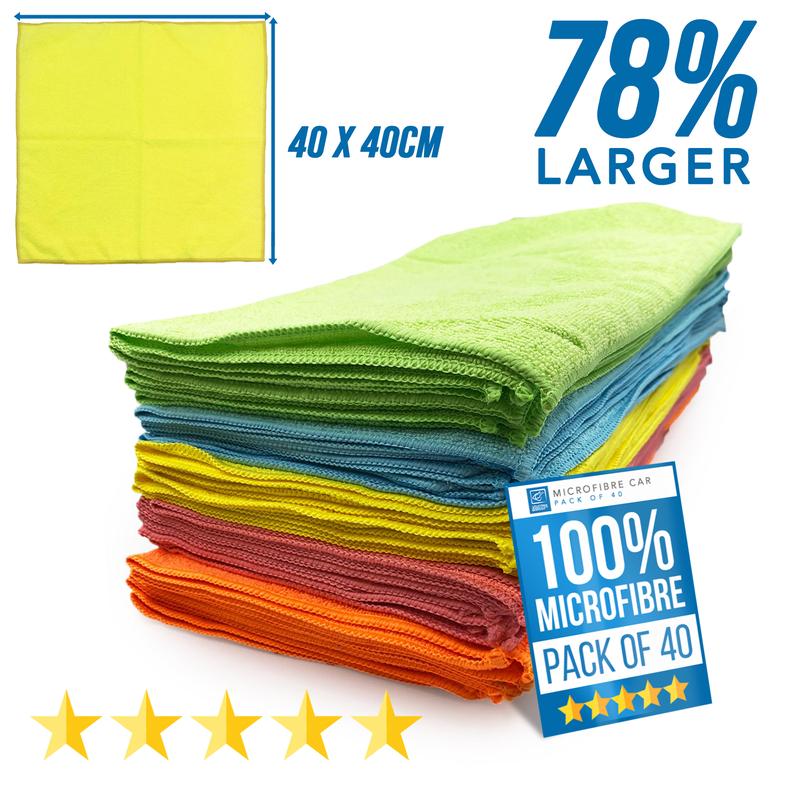 Mega Pack of 40 Large Microfibre Cloths - 40cm x 40cm Microfiber Cleaning Cloth - 40 Pack