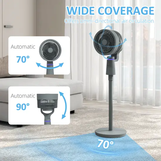  10" Pedestal Fan, 70°+90° Oscillating Air Circulation Fan with 3 Speeds, Dense Mesh, Easy Assembly, for Home Office, Bedroom