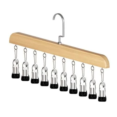 Legging Hanger for Closet Organizer with 10 Clips ,2 Pack Wooden Yoga Pants Hanger Holds 20 Leggings, Space Saving Hanging Closet Organizer w/Rubber Coated Closet Organizers and Storage,Clothes Hanger with Clips for Bra,Belt,Sock,Hat Hanging Organization