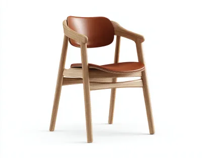 Chaise de salle à manger bois massif et assise cuir 55x52x78 cm - marron et bois naturel - design moderne-Casauphut