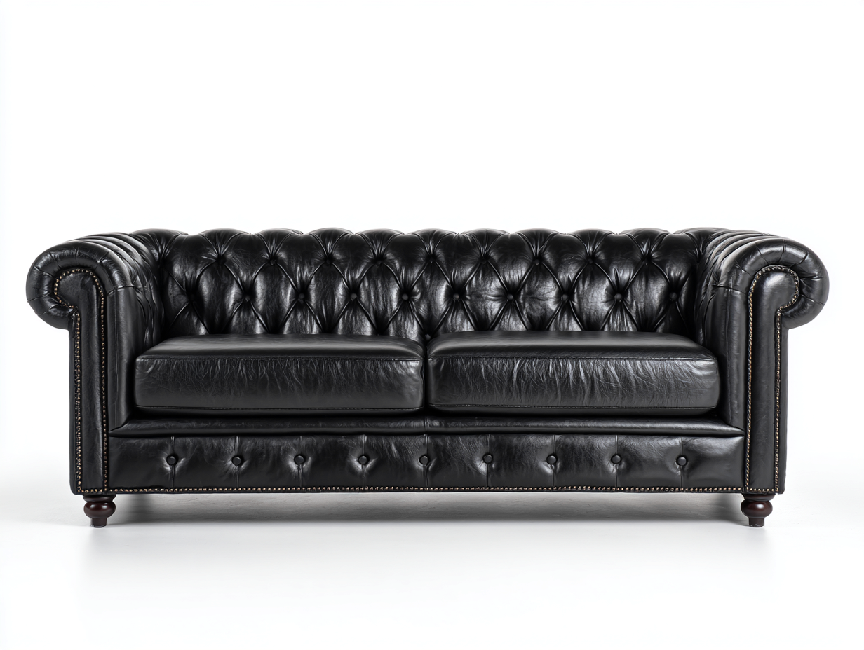 Canapé 2 places en cuir capitonné 178x92x78 cm - noir - style classique-Casauphut