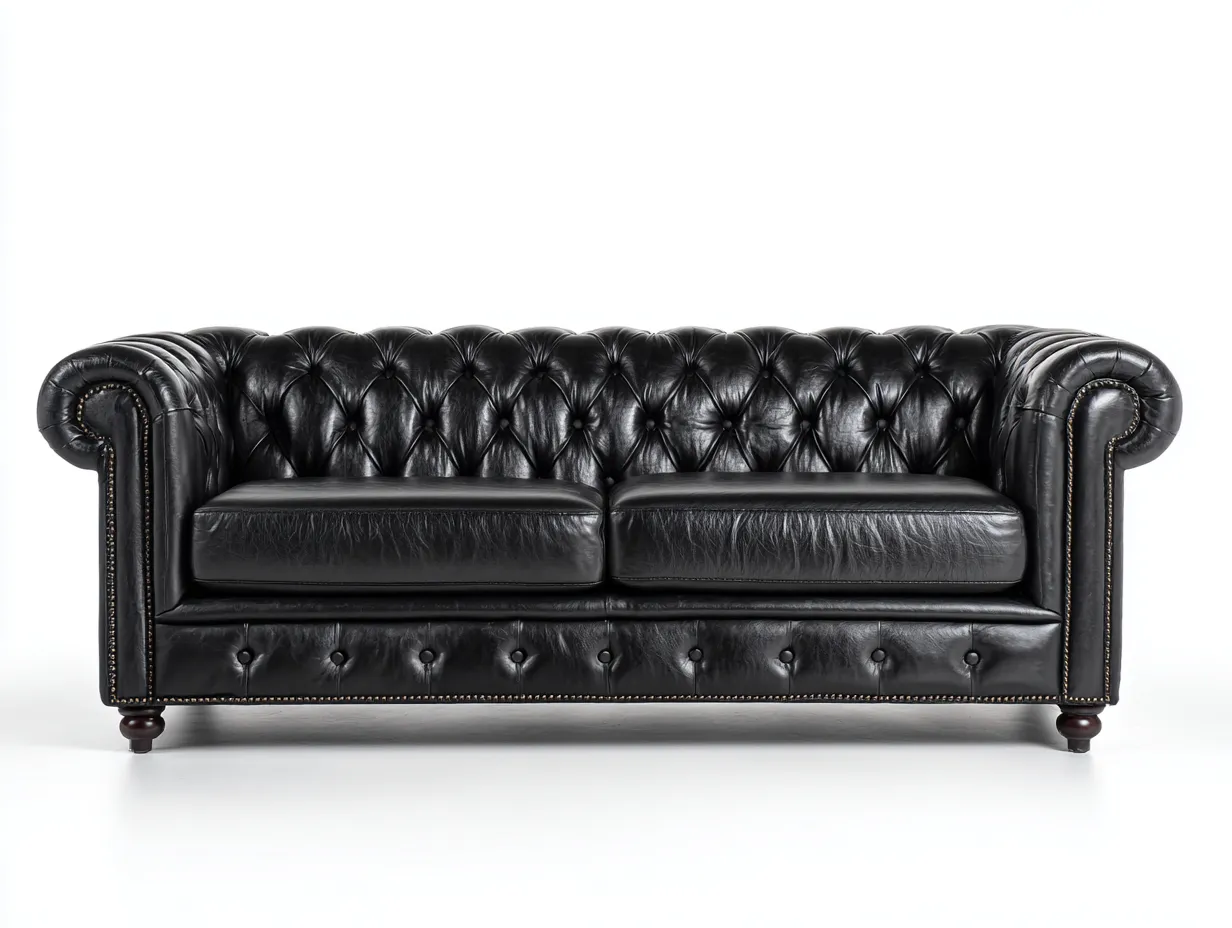 Canapé 2 places en cuir capitonné 178x92x78 cm - noir - style classique-Casauphut