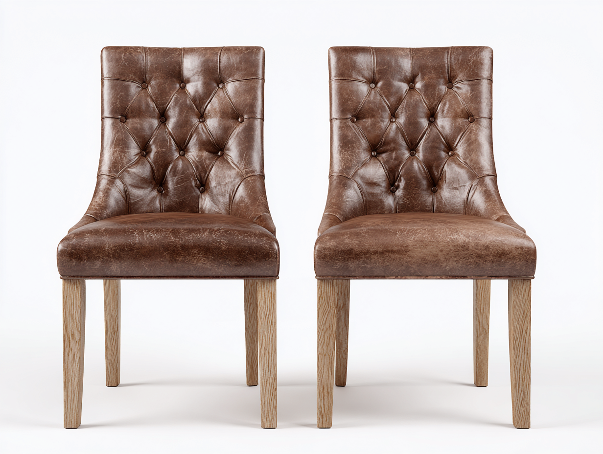 Chaise de salle à manger - revêtement en simili cuir capitonné et structure en bois - 55x62x88 cm - marron - style classique-Casauphut