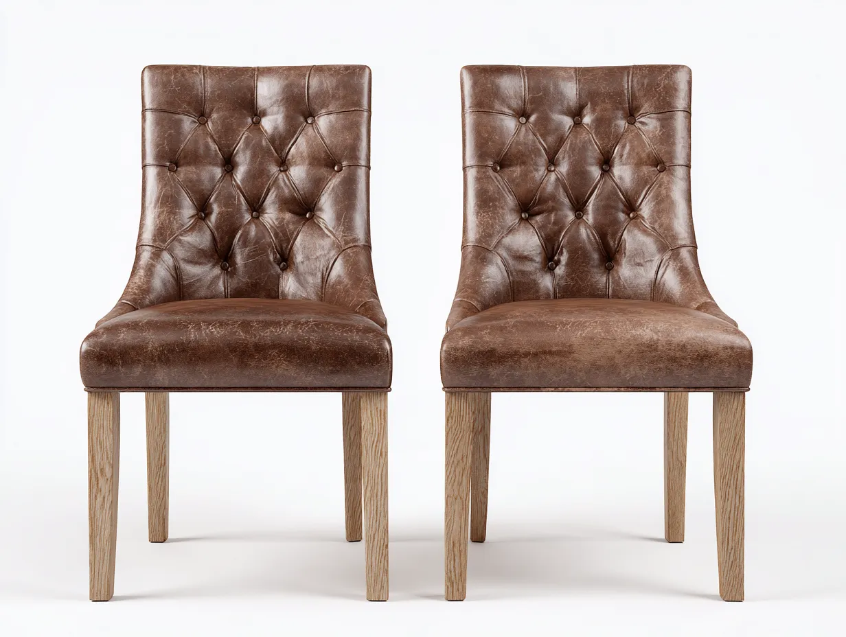 Chaise de salle à manger - revêtement en simili cuir capitonné et structure en bois - 55x62x88 cm - marron - style classique-Casauphut