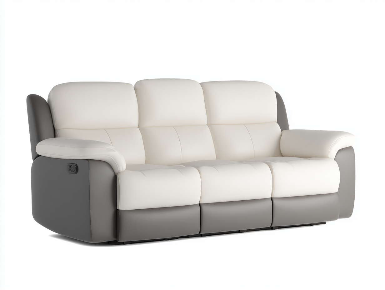 Canapé relax revêtement cuir 200x95x100 cm - beige-gris - style contemporain-Casauphut