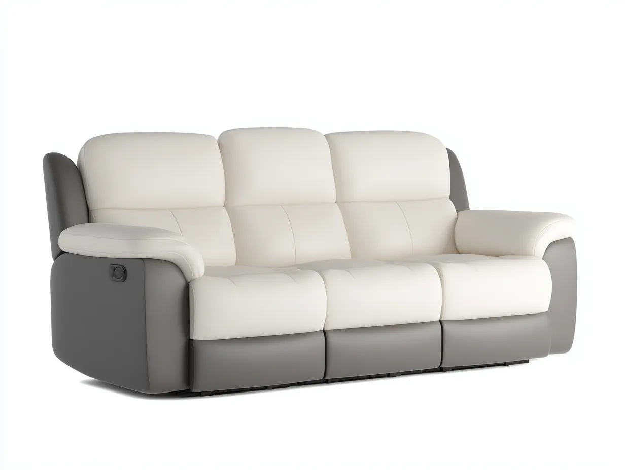 Canapé relax revêtement cuir 200x95x100 cm - beige-gris - style contemporain-Casauphut