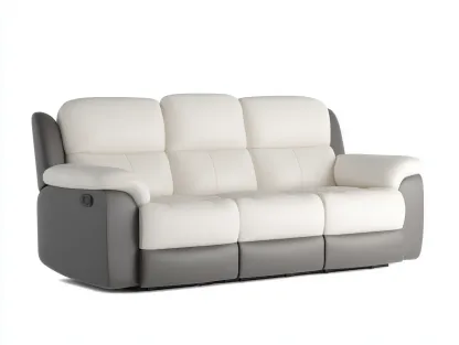 Canapé relax revêtement cuir 200x95x100 cm - beige-gris - style contemporain-Casauphut