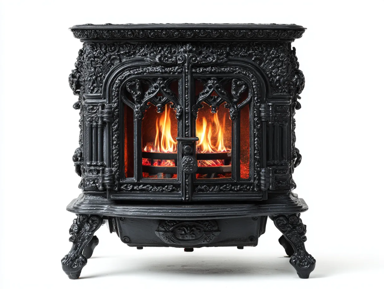 Kamin - Gusseisen - 70x52x78 cm - Schwarz - barocker Stil-Cottahut